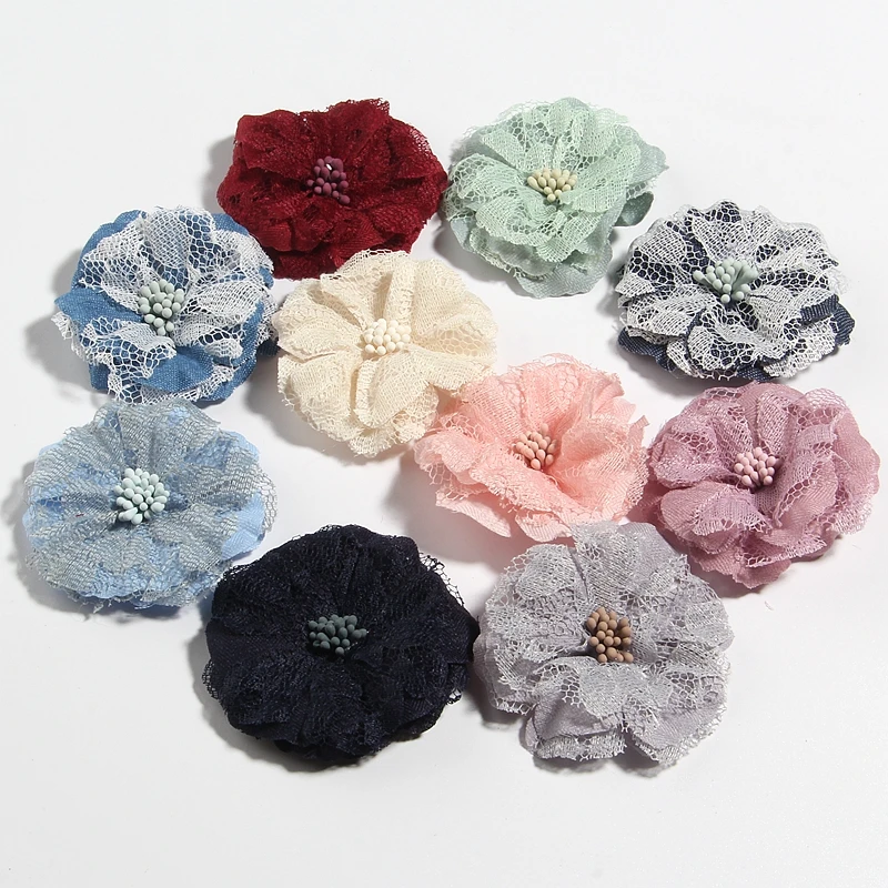 

120PCS 5.5CM 2.1" High Quality Fabric Artificial Lace Flower For Hair Accessories Chiffon Flowers Bouquet For Headband Wedding