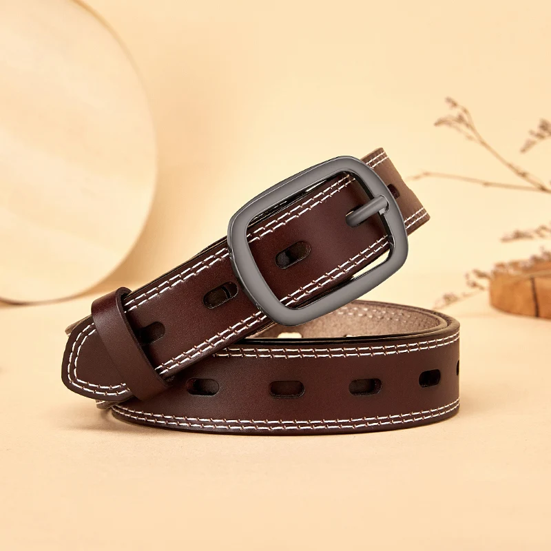 Ceinture Étroite en Cuir pour Femme, Accessoire de Marque de Styliste, Marron, pour Jeans