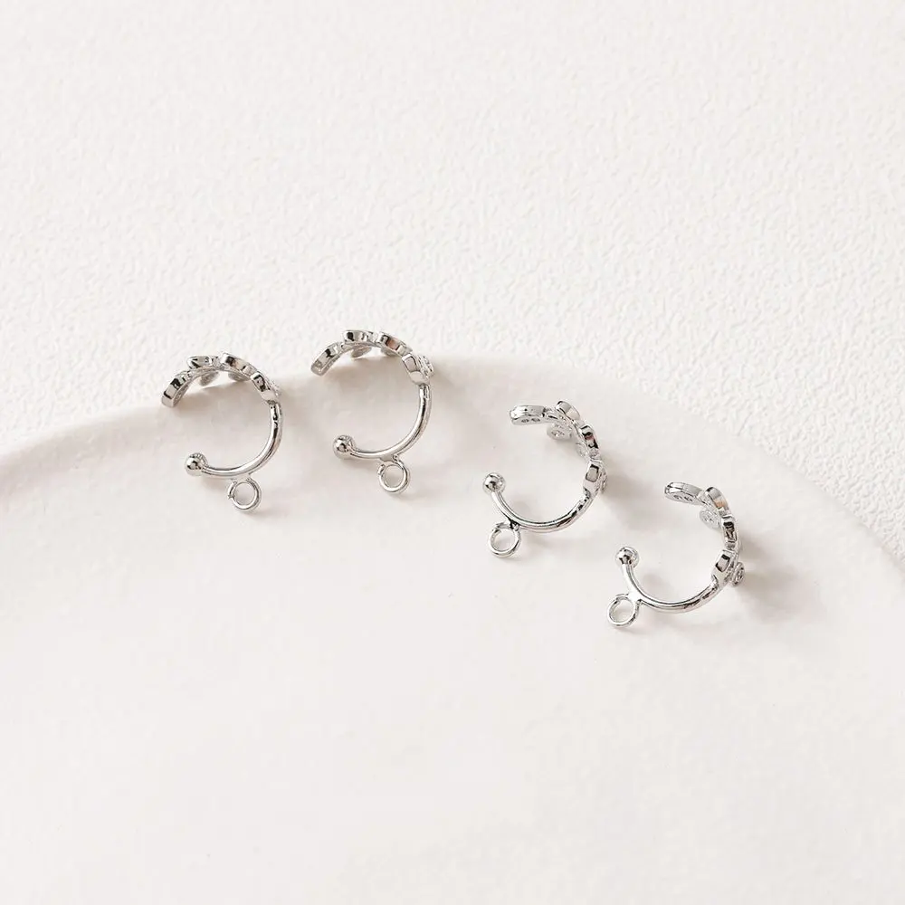 4PCS 12mm 14k Gold Plated Leaf Shape Clip on Earrings Zircon Brass Diy Earrings Supplies for Jewelry Findings Made  Accessories image 3