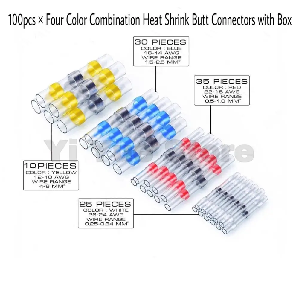 100PCS Electrical Wire Connectors Insulated Solder Sleeve Tube Heat Shrink Sorder Terminal Waterproof Butt Connectors