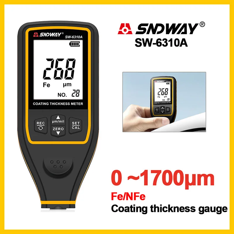 

SNDWAY Digital Thickness Guage Paint Film Coating Tester Thickness gauges SW-6310A 0~1700um Auto Paint Thickness Gauge