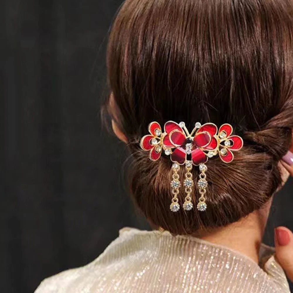 Rhinestone Hair Clip Barrettes Peacock Rose Flower Butterfly Ornaments Tassel Hairpins Hairgrip Clamps Fashion Hair Accessories