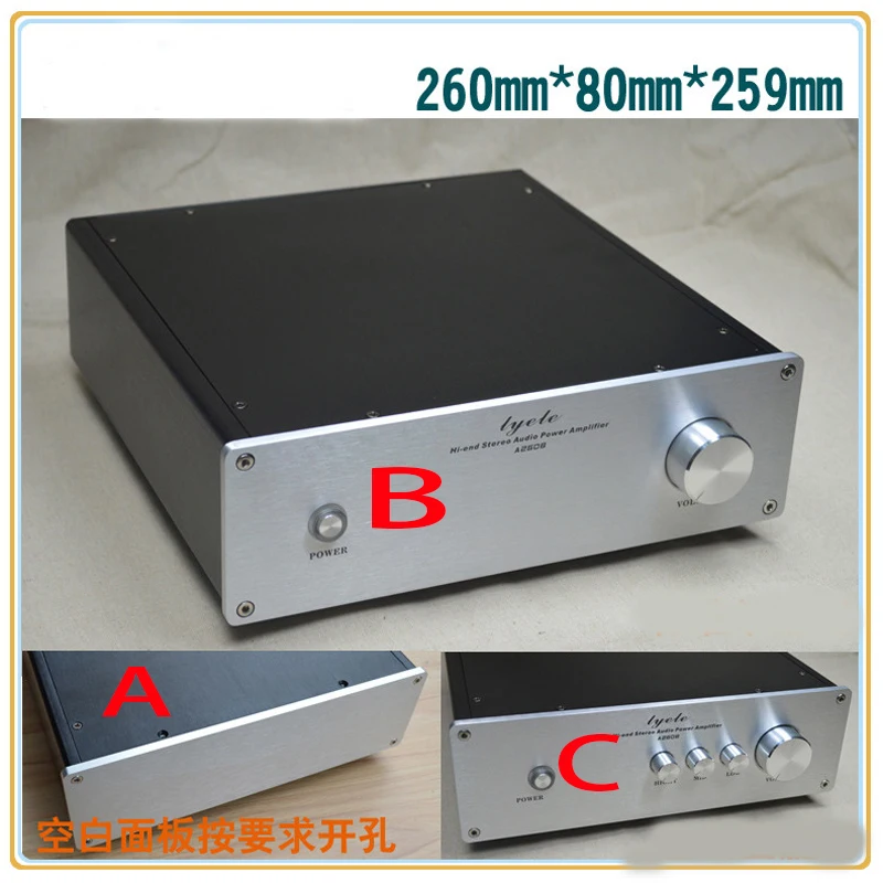 

KYYSLB 260*80*259MM All-aluminum Amplifier Chassis X2608 DIY Enclosure Housing Preamp Box Amplificador Case Shell