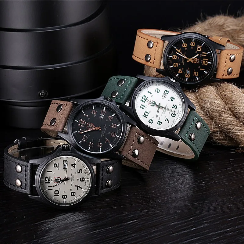 SOKI Mens Casual Wristwatch Quartz Leather Strap Watches Masculino Relogio Fashion Male Calendar Clock Out-door Reloj Hombre