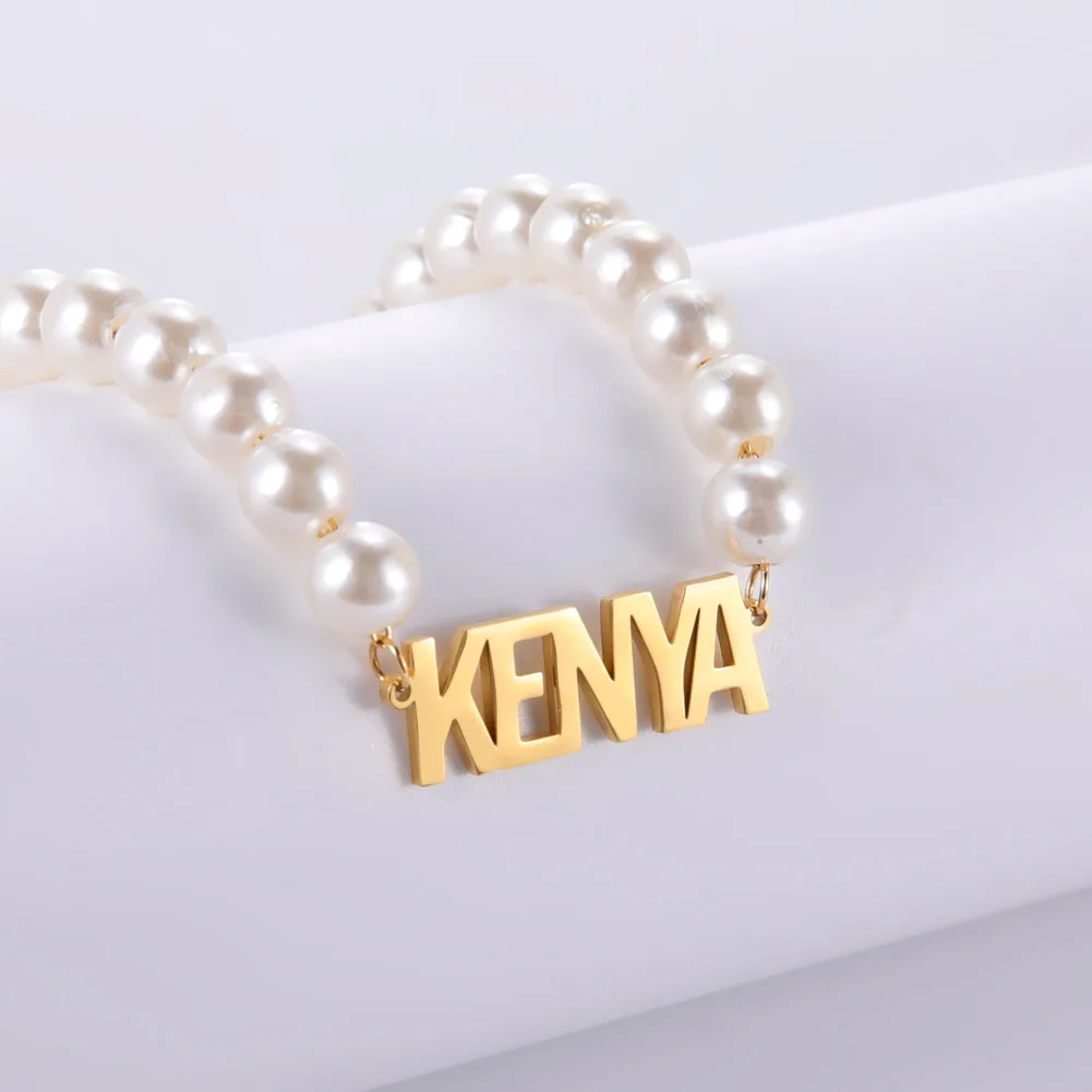 Sipuris Perlen-Halsketten mit individuellem Namen, Edelstahl, personalisierte Namenshalsketten, goldener Choker für Damen, Schmuck, Hochzeitsgeschenke – Detail 9