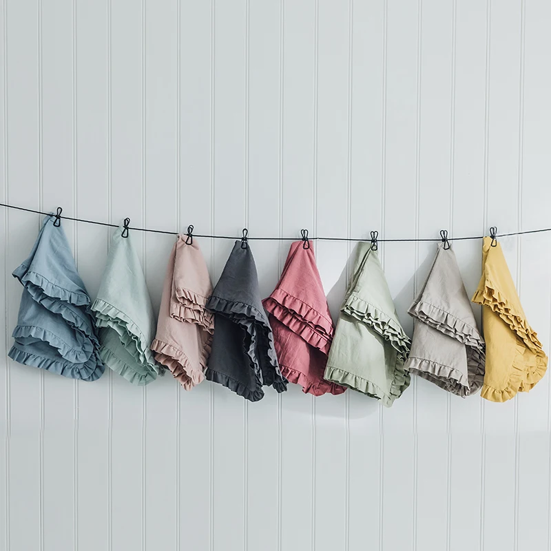 Ins Washed Cotton Ruffle Pillowcase Solid Color Ruffled Pillow Cover European Pillow Case Protector Bed Accessory 48*74cm