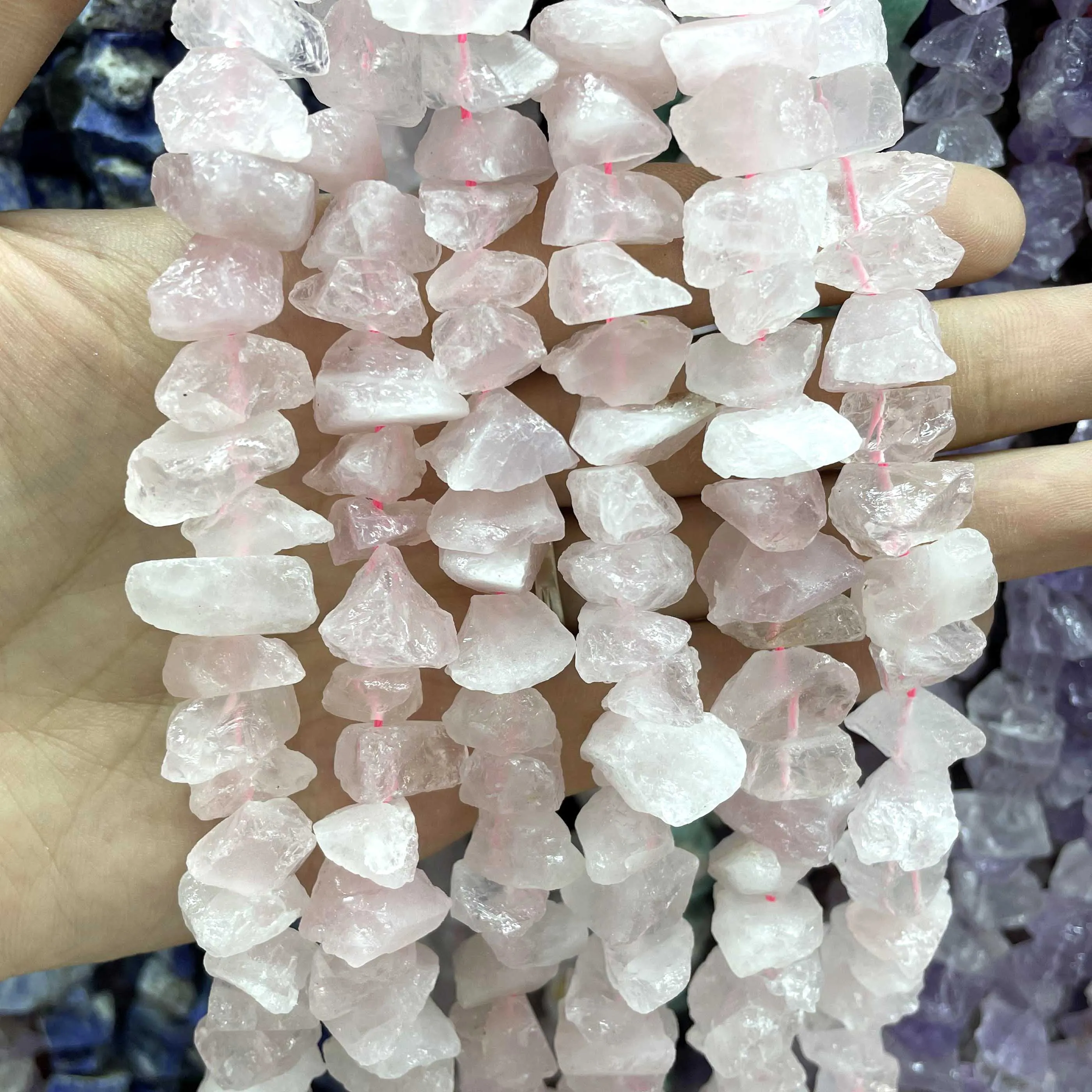 10-15mm Natural Irregular Freeform Raw Rose Quartzs Crystal Stone Beads Minerals Charm Diy Bracele Necklace Jewelry Making 7.5\