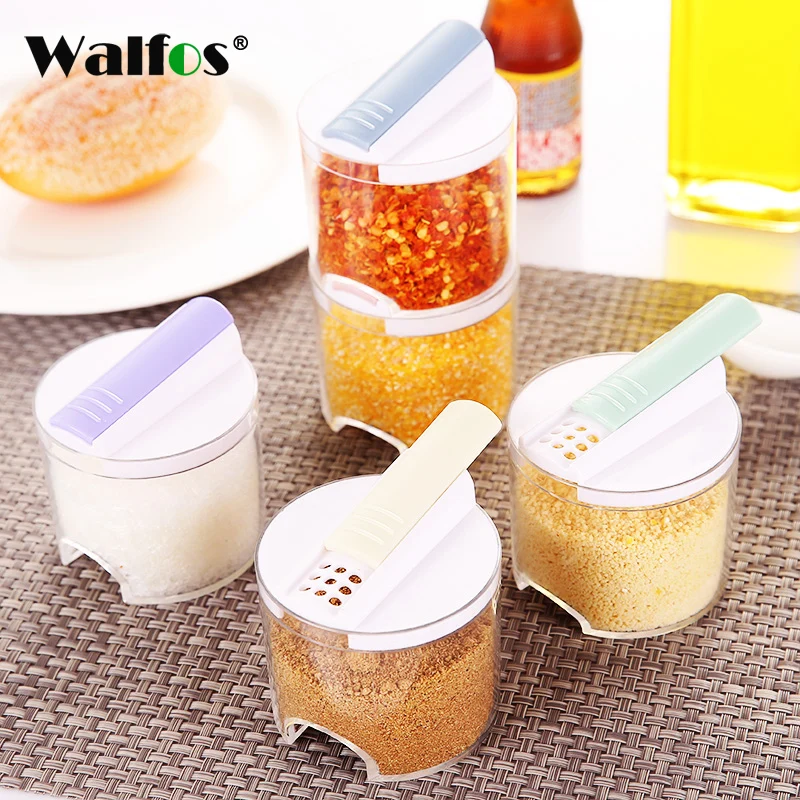 

Walfos 5pcs/Set Kithcne Creative Transparent Seasoning Cans Kitchen Cylindra Spice Rack Condiment Bottles Pepper Shakers Box