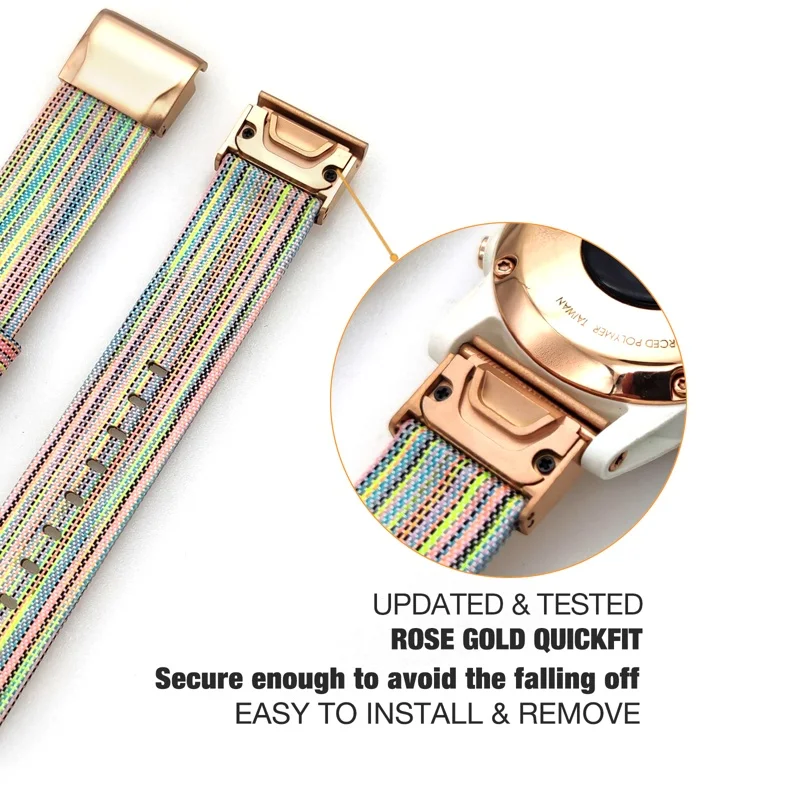 20mm ajuste rápido tecido macio lona náilon secagem rápida pulseira feminina para garmin fenix 5S, fenix 6s pro/sapphire descida mk2s