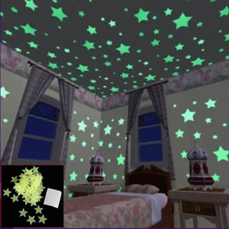 

100 PCS 3CM PVC Luminous Stars Stickers for Home Decorations Kids Room Bedroom Ceiling Fluorescent Wall Decals Glow in the Dark