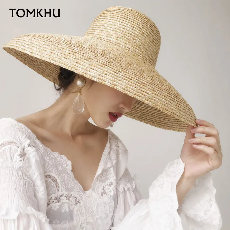 Elegant Vintage French Hepburn Primary Color Straw Hat Women Sun Seaside Beach Hat Female Summer Big Sun Cap Handmade Quality