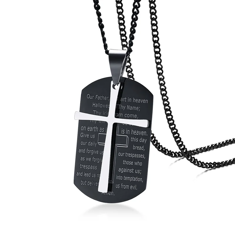 2022 Fashion Stainless Steel Cross Scripture Pendant Steel And Black Color Europe and America Necklace For Men's Accessories