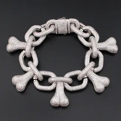 31mm Big Skull Bone Chain Iced Out Cuban Link Necklace Bling AAA+ Zircon Stone Hip Hop Necklace For Men Women Choker Free Ship