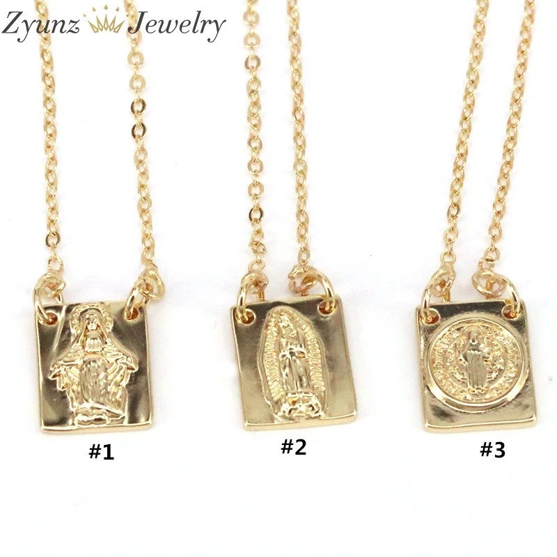 10PCS, Gold Color Virgin Mary Necklace For Women Men Church Christian Prayer Jesus Necklace Religion Pendant Necklace