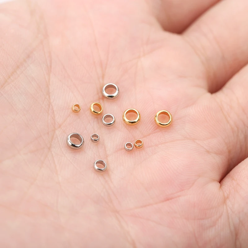 100pcs Round Stainless Steel Crimp End Stopper Beads 2 2.5 3mm Golden Color Loose Big Hole Beads For Diy Bracelet Jewelry Making