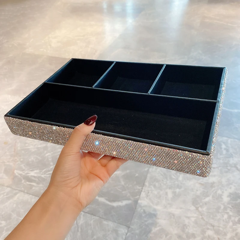 Diamond Jewelry Storage Box Exquisite Earrings Display Stand Necklace Large Capacity Organizer Tray Office Sundries Home