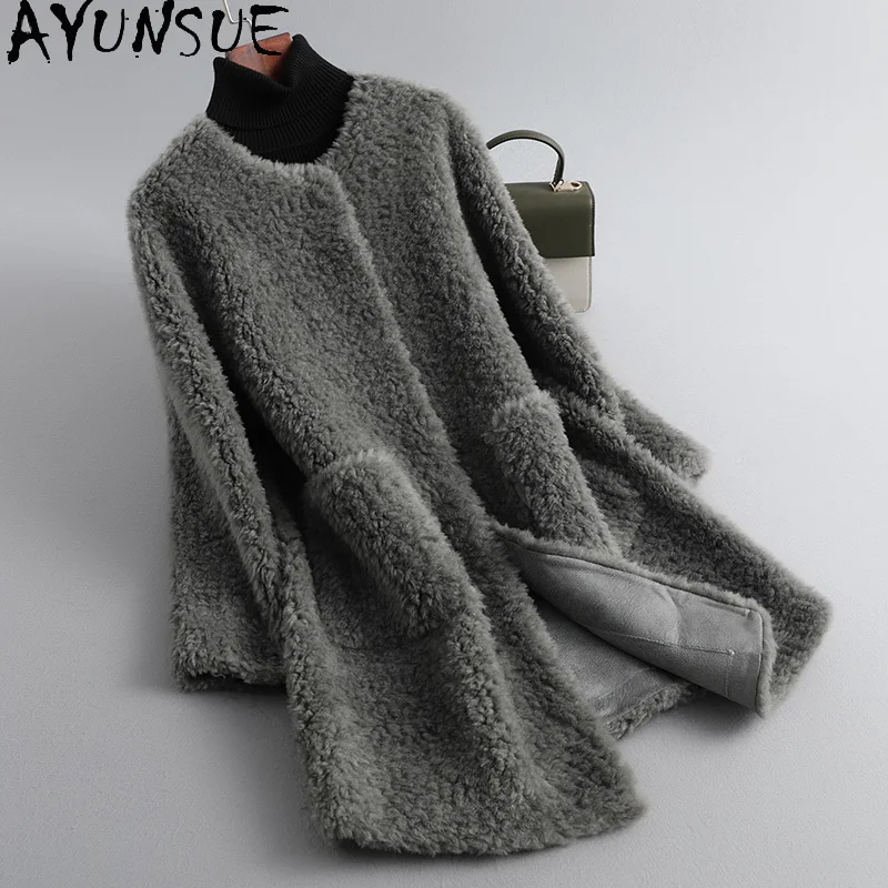 

AYUNSUE Winter Jacket Women 2021 Autumn Elegant Real Wool Jacket Female Korean Sheep Shearling Coat Black Casaco Feminino Gxy449