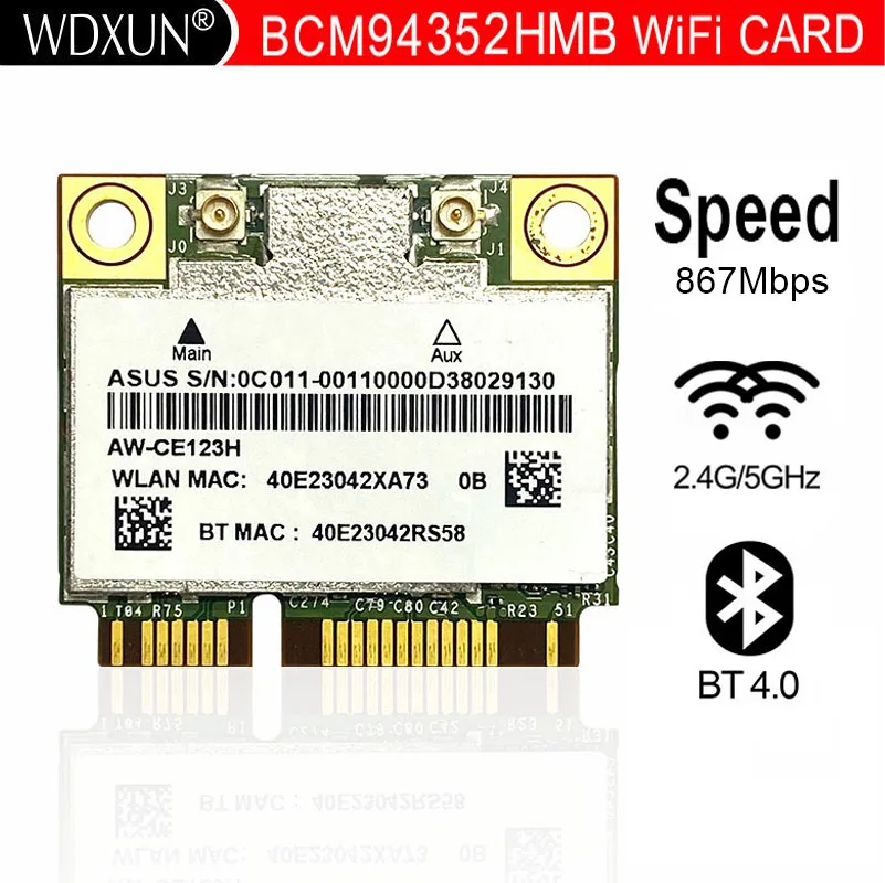 

AzureWave AW-CE123H BCM4352 BCM94352HMB мини PCIe 802.11AC 867 МГц беспроводной Wi-Fi WLAN Bluetooth карта