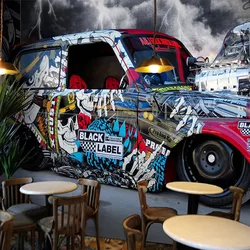 Custom 3D Photo Wallpaper European Retro Poster Car Graffiti Mural Restaurant Bar KTV Themed Room Decor Wall Painting Wallpaper