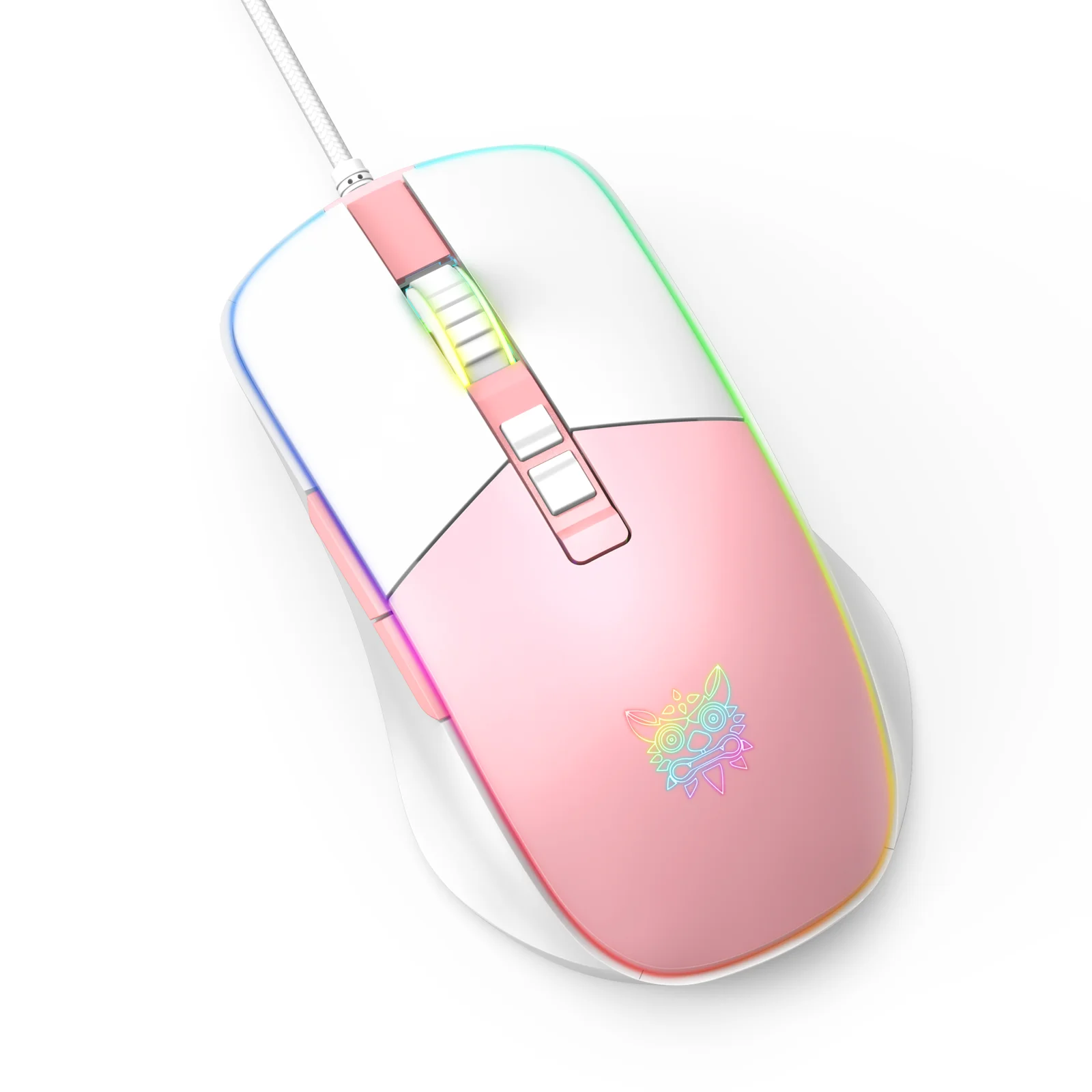Mouse da gioco DPI 7200, luce LED RGB, Mouse cablati USB, per Computer portatile Gamer rosa bianco