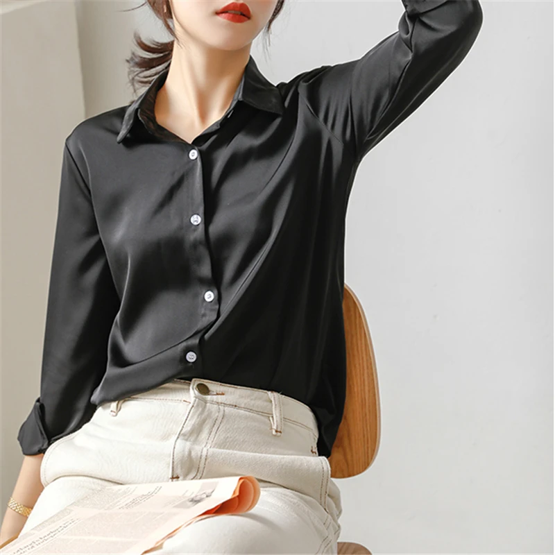 Korean Solid Women Blouses Casual Ladies Basic Cardigan Blouses Shirt Female Fashion Turn-down Collar Summer Shirts Blusas Mujer