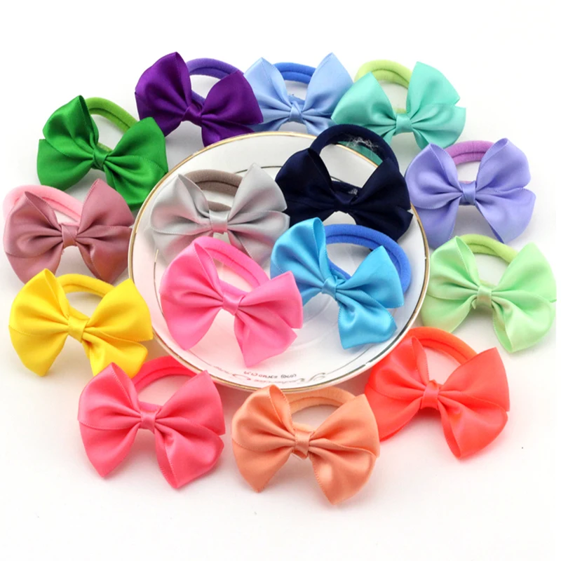 Pick 10 Girls sparkling Elastic Hairbands Baby Polyester Small Hairbows Rubber Bands hair rope Girls hair ring bow hair circle