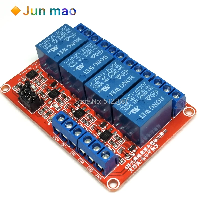 1pcs 4 Channel 5V 12V 24V Relay Module Board Shield With Optocoupler Support High and Low Level Trigger 1-4 Way