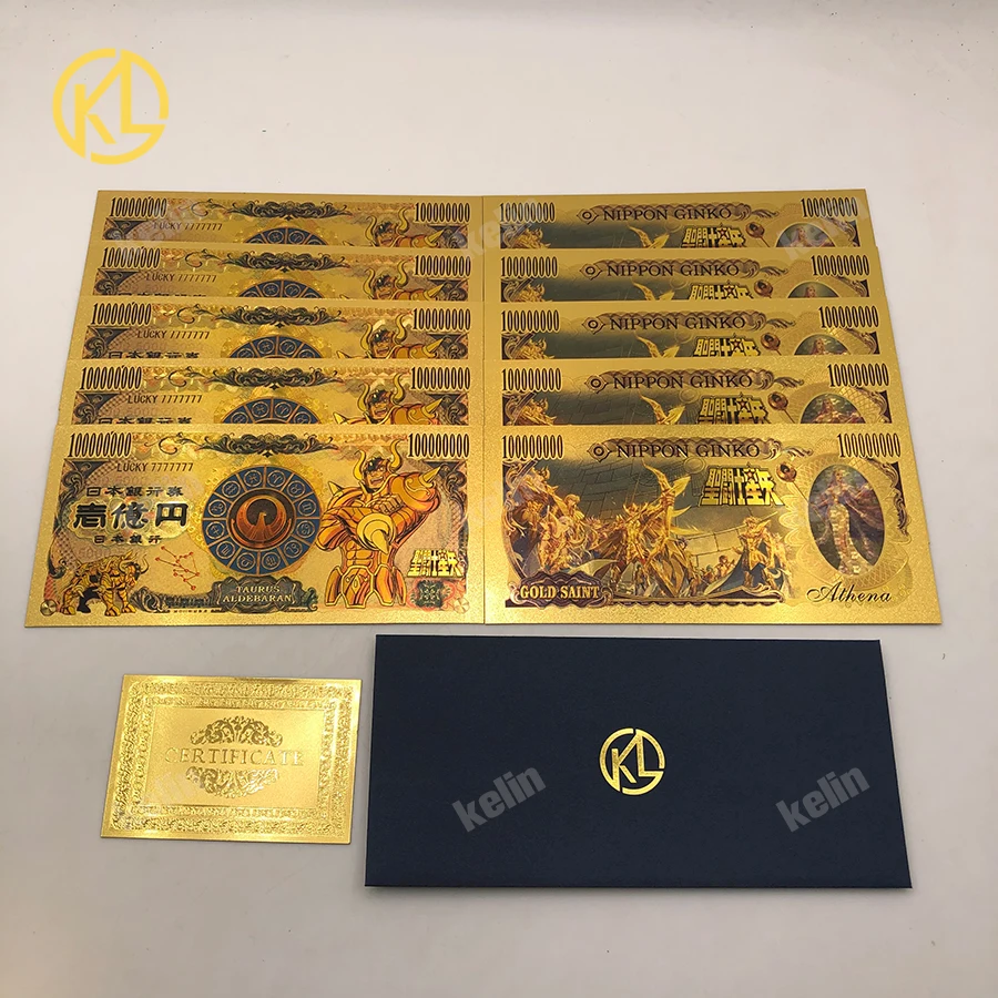 Many Designs Japanese Cartoon Saint Seiya Series Action Gold bar Gold banknote plated coins Anime Cards classic Collection Gift