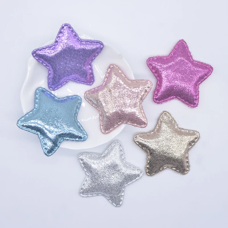 12Pcs 48mm Padded Glitter Cloth Star Appliques for DIY Clothes Patches Handmade Headwear Hair Clips Bow Decor Accessories