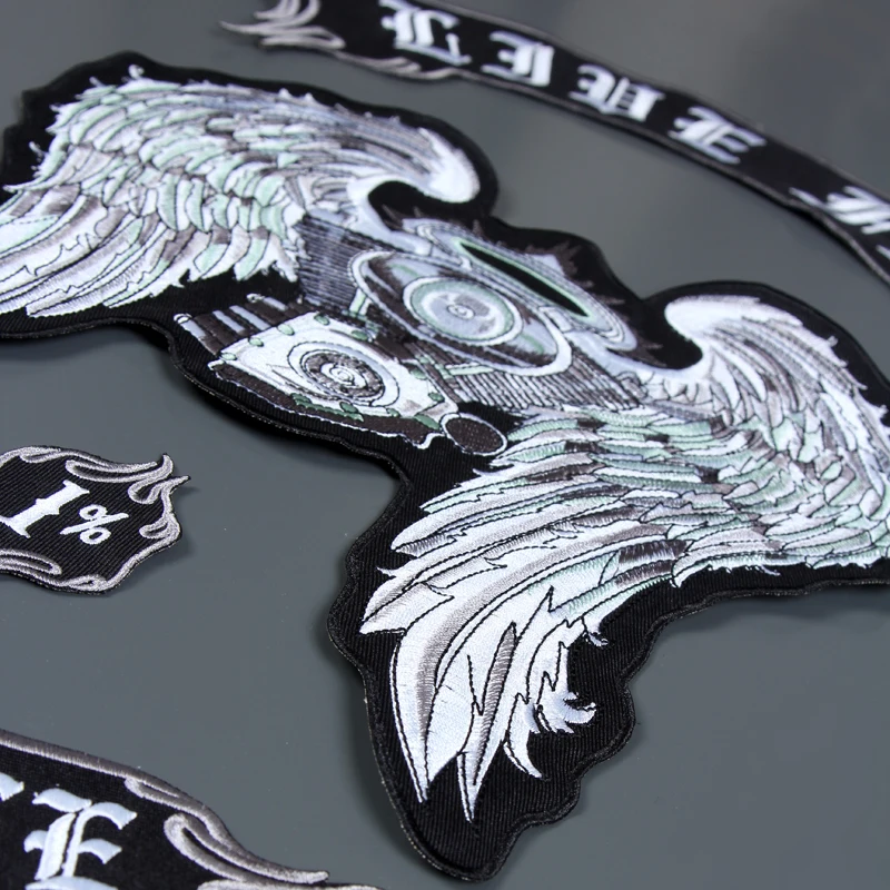 Wings Engine Large Embroidery Patches Sew on for Jacket Motorcycle Biker Clothes Decoration Applique 49cm*35cm