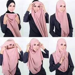 35 kolorów jednobarwna bawełna Jersey Instant hidżab kobiety Wrap długi, elastyczny szalik Maxi Neck Snood Foulards Muslim Sjaal 180*80Cm