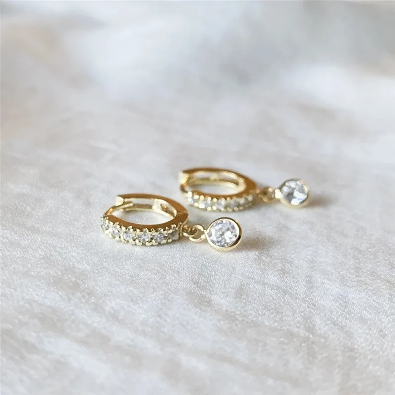 Huitan Fashion Simple Gold Color Women Drop Earrings with Round CZ Charm Creative Accessories Fancy Gifts Statement Jewelry image 4