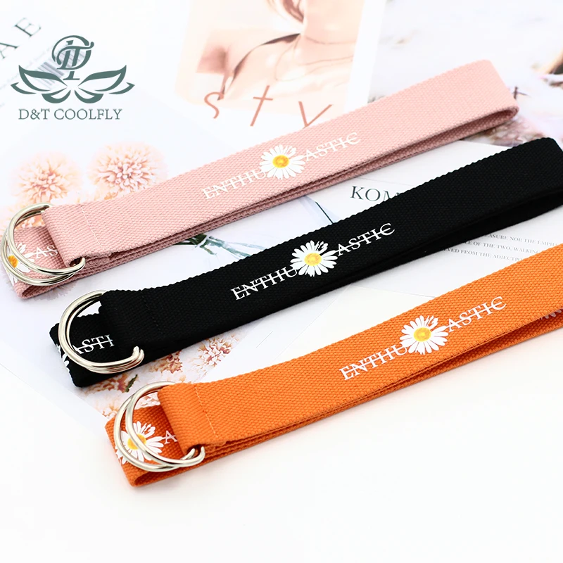 

2021 New Fashion Belt Women Unisex Metal Buckle Casual Trend Style Webbing Canvas Material Flower Decorate Waistband Cool Belt