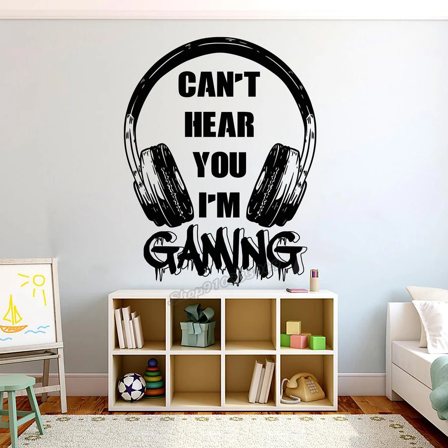 Can't Hear You I'M Gaming wall Sticker Headphones Video Game Gamer Wall Decals Vinyl Decal Kids Bedroom Decoration Gifts B019