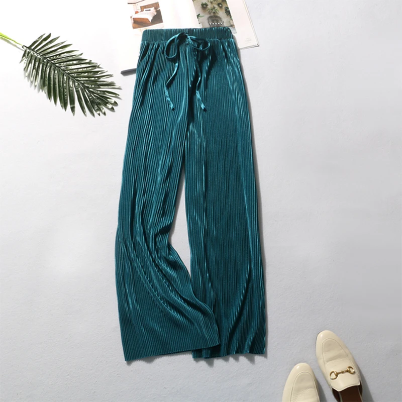 Summer Wide Leg Pants For Women Casual Elastic High Waist 2023 New Hipster Fashion Loose Long Pants Pleated Pant Trousers Femme