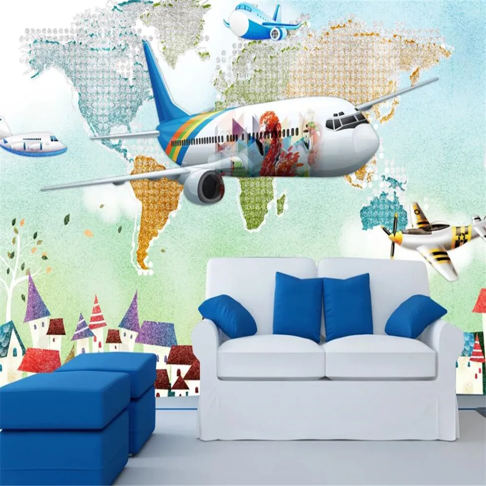 Milofi custom 3D wallpaper mural hand-painted watercolor airplane children Nordic style wall decoration painting wallpaper