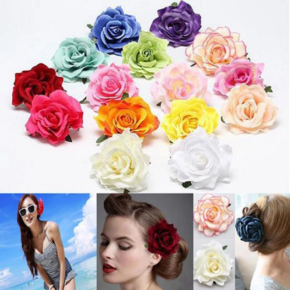 1Pcs Rose Flower Hairpin Women Brooch Bridal Wedding Party Hair Clips Rose Artificial Flower Hair Accessories Girls Headwear