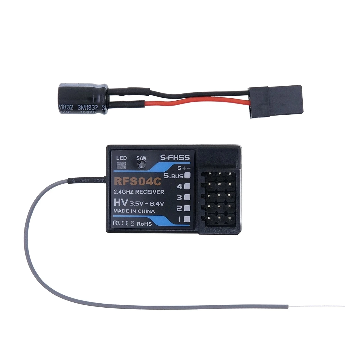 RFS04C 2.4Ghz S-FHSS Compatible 4 Channels and SBUS HV RC Car Receiver Module RX for TX Futaba 4PX, 7PX, 4PV, 3PV etc.