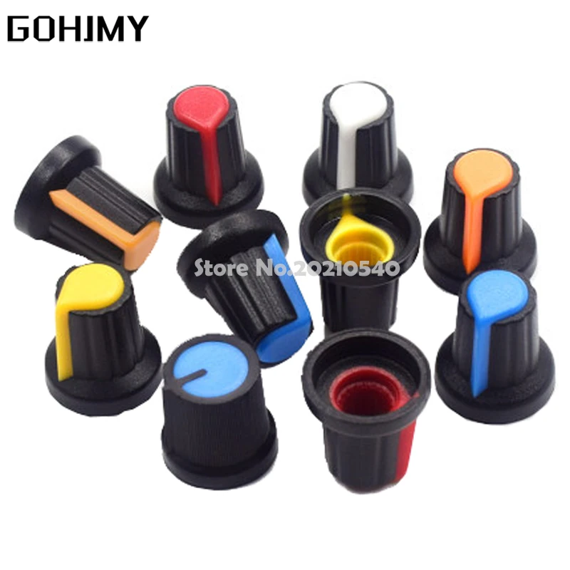 30PCS/lot potentiometer knobs 15X17mm 6mm WH148 potentiometer B10K color knob cap Yellow Orange Blue White Red 5value*6PCS=30PCS