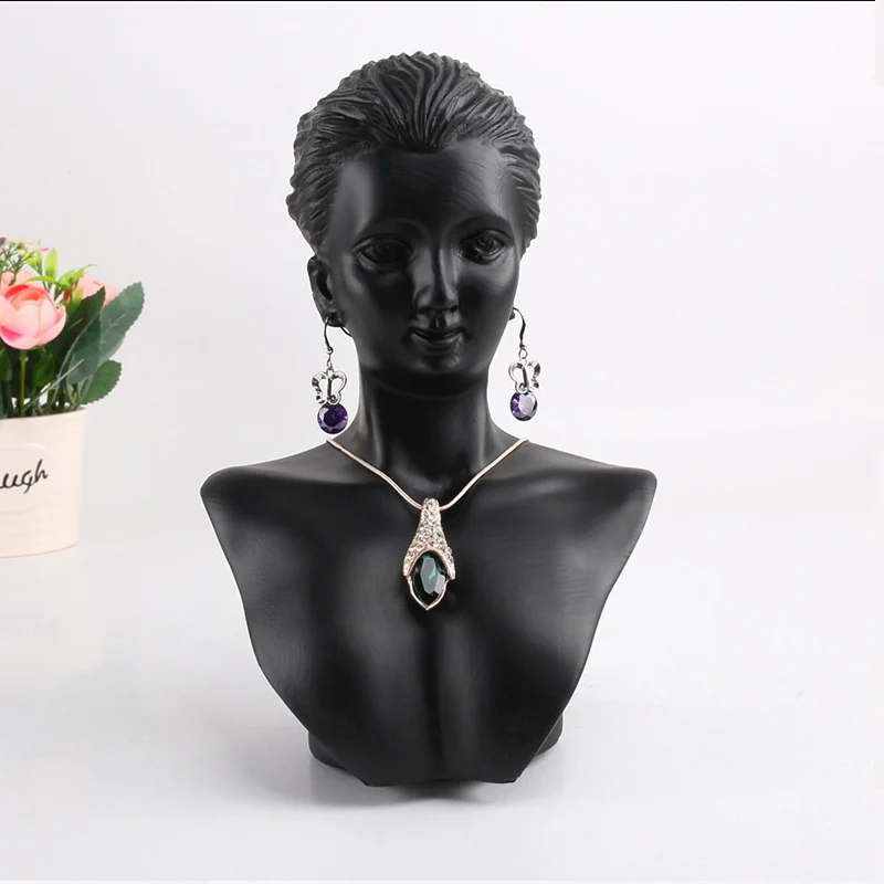 Black Resin Mannequin Bust Gift  Jewelry Necklace Pendant Earring Display Stand Holder Show Decorate Jewelry Display Shelf