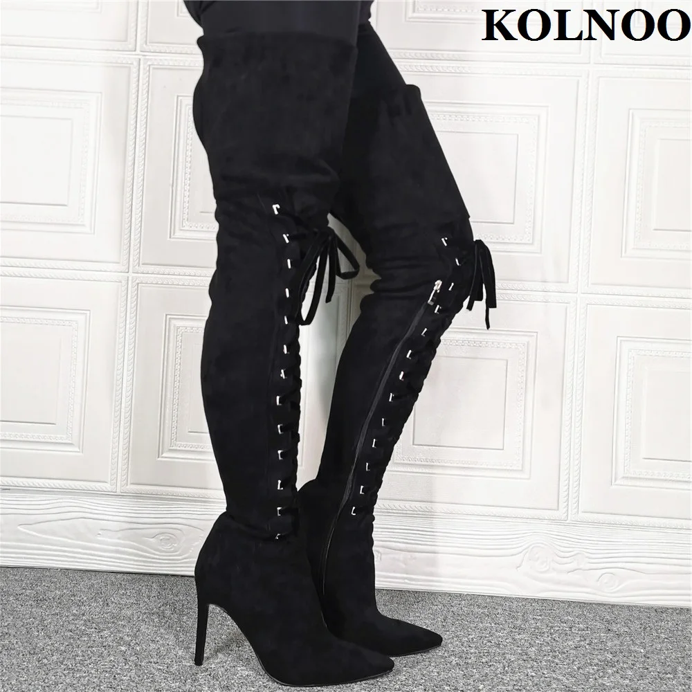 

Kolnoo Large Size 35-47 Womens Thigh-High Boots Faux Kid-Suede Pointy Classic Party Over Knee Boots Evening Fashion Winter Shoes