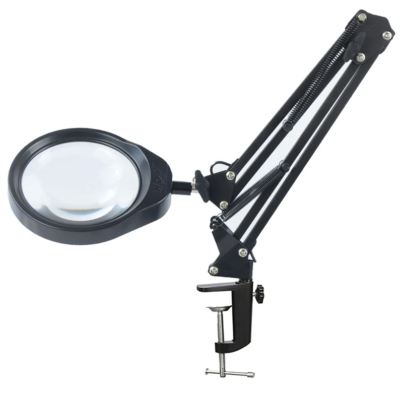 Foldable Professional 10X Magnifying Glass Desk Lamp Magnifier LED Light Reading Lamp with Three Dimming Modes USB Power Supply