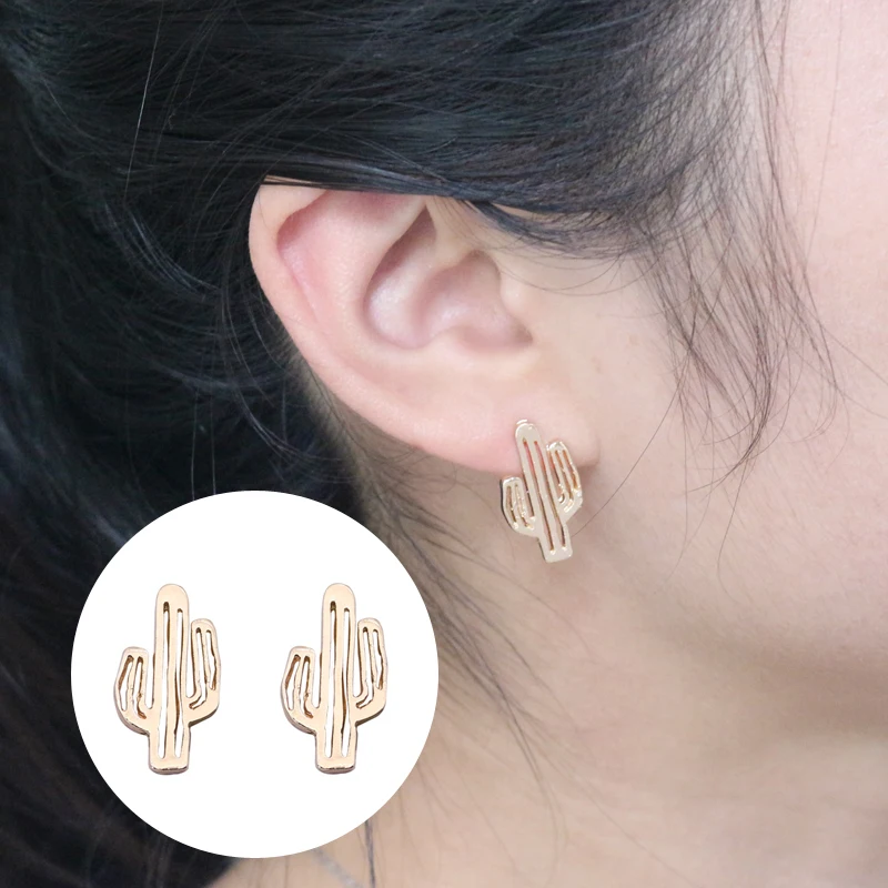 

Metal Cactus Stud Earring For Women Girls Hollow Geometric Plant Enamel Earrings Boho Simple Jewelry Accessories Femme Brinco