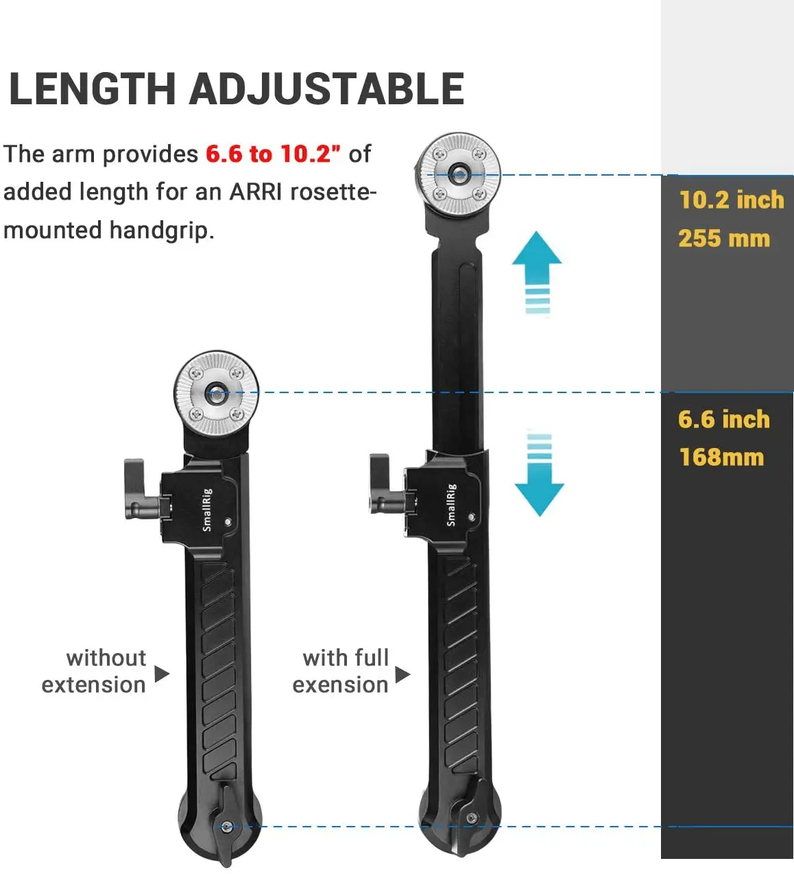 SmallRig Extension Arm with Arri Rosette 168-260mm Extension Range with Length Adjustable, M6 Rosette 31.8mm -1870