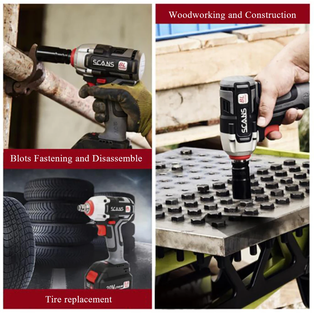 20V Cordless 1/2inch Impact Wrench S880 Socket Wrench Brushless 310NM Max Torque with  20v 5000mAh Battery Wrench