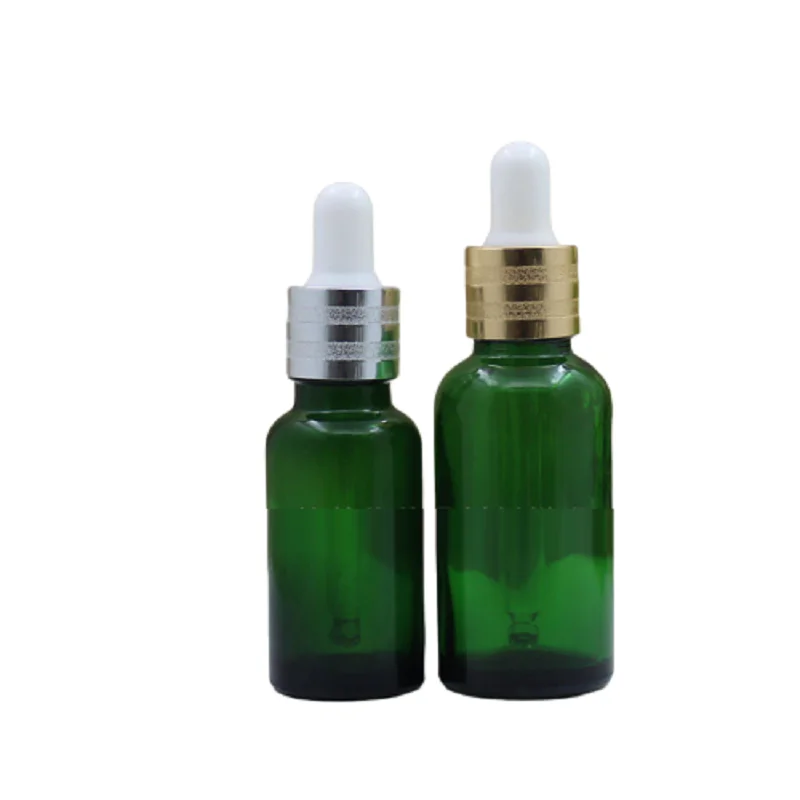 

Green Glass Essential Oil Empty Bottle 10ML 30ML 50ML 100ML Travel Cosmetic Refillable Gold Silver Ring Rubber Dropper Bottles