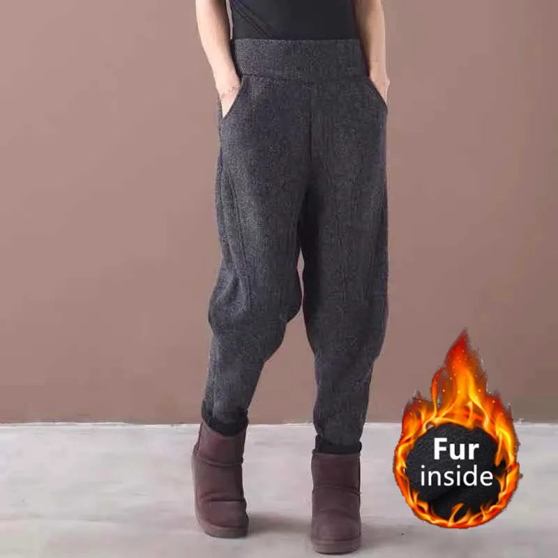 Max LuLu European Luxury Style Winter Trousers Womens Loose Fashion Vintage Fur Warm Harem Pants Ladeis Casual Punk Pantalons