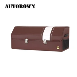 AUTOROWM Car Trunk Organizer Storage Box PU Leather Auto Organizers Bag Multipurpose Collapsible Car Trunk Box Coffee/Black