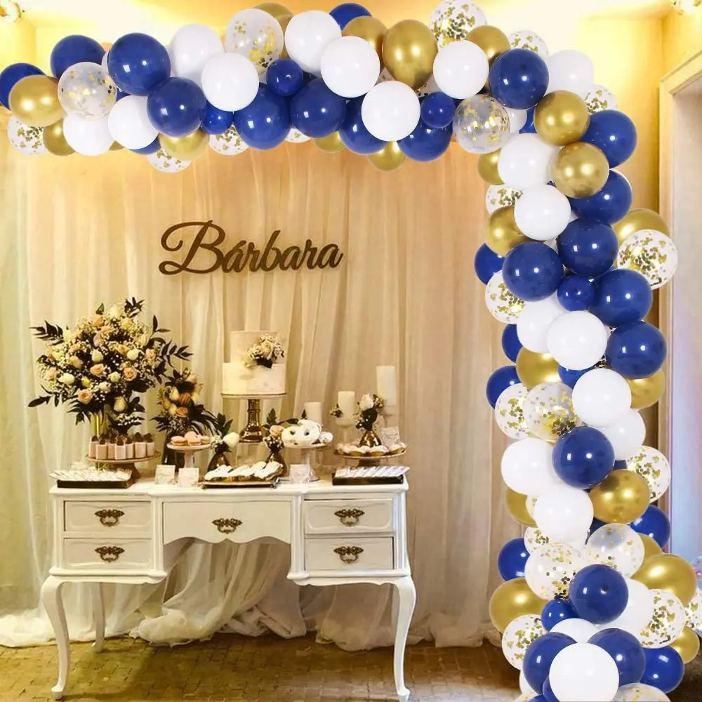 

120Pc blue gold white DIY Garland Kit & Balloon Arch Party Supplies Decorations for Bridal & Baby Shower Birthday Wedding Party