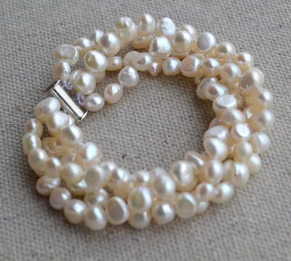 New Arrival Favorite Pearl Fine Jewelry 4Rows 6-7mm White Color Freshwater Pearl Bracelet Charming Wedding Party Lady Gift